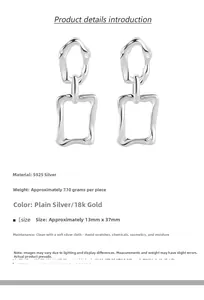 Macro detail of irregular S925 silver geometric chain earrings with size 13mmx37mm