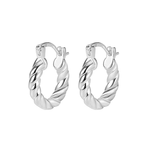 925 sterling silver twisted rope hoop earrings with S925 hallmark on a white background