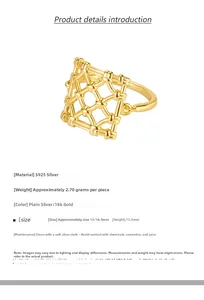 Macro shot of S925 sterling silver mesh ring with 18K gold plating and 2.7g weight info