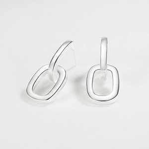 925 Sterling Silver Interlocking Double Ring Stud Earrings Minimalist Geometric Link Earrings For Women Fashion Jewelry
