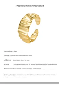 Detail of 18k gold plated S925 silver irregular ripple ring with crinkle texture