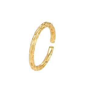 Irregular hammered 925 silver open ring with gold plating and minimalist texture
