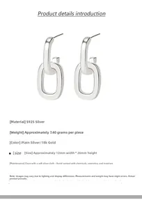 Macro shot of S925 sterling silver interlocking double hoop earrings, 12x26mm size