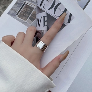 Minimalist S925 sterling silver wide band ring with IDEAL engraving on model hand