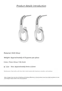 Detailed specs of geometric S925 sterling silver drop earrings with size and weight info