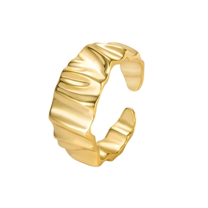 Irregular textured gold plated 925 silver open ring with unique wave ripple design