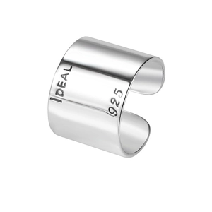 Minimalist 925 sterling silver wide open ring with IDEAL engraving and polished finish