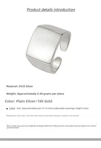 Detail specifications of 925 sterling silver square ring showing 13mm height and 5.40g weight