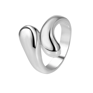 Polished 925 sterling silver drop ring featuring a creative open wrap liquid metal design