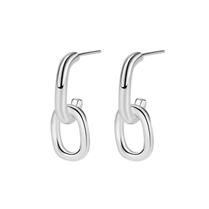 Modern minimalist S925 sterling silver geometric double-link chain hoop earrings for women