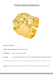 Detail view of gold S925 sterling silver ring with irregular lava texture and open design