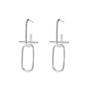 Minimalist 925 sterling silver geometric long drop earrings with polished finish