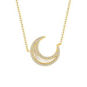 Elegante collana con luna in argento sterling S925 con madreperla e zirconi brillanti