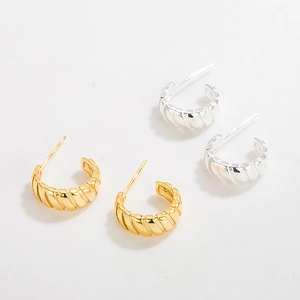Boucles d'Oreilles Créoles Croissant à Côtes en Argent Sterling 925 pour Femmes Boucles d'Oreilles S925 Argent Géométriques Torsadées Bijoux