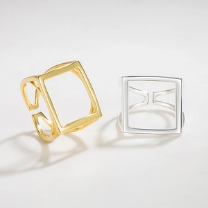 Minimalistischer 925 Sterlingsilber Hohl Geometrischer Quadratischer Offener Ring Für Damen Verstellbarer Mode Fingerring Schmuck