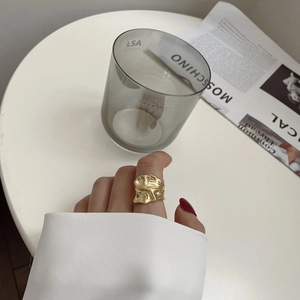 Minimalist S925 sterling silver irregular gold ring with organic wrinkled texture