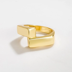 Minimalist geometric S925 sterling silver bypass ring with rectangular blocks for women