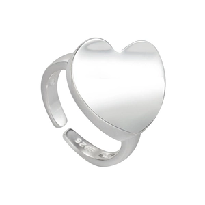 Polished S925 sterling silver minimalist heart open ring for women with adjustable band