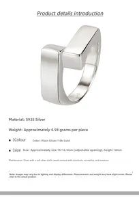 Detailed S925 sterling silver geometric ring specifications with 18K gold finish options