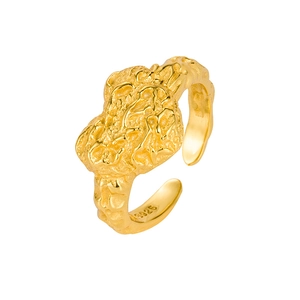 Bague cœur ajustable en argent S925 minimaliste avec texture de lave dorée pour femme