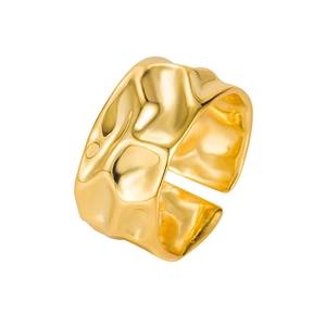 Irregular hammered gold open ring with minimalist textured finish and adjustable design