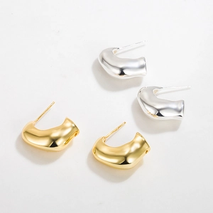 Vintage 925 Sterling Silver Stud Earrings Geometric Bean Shape Minimalist C Shaped Earrings For Women Fashion Jewelry Gift