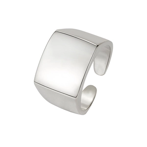 Minimalist S925 sterling silver wide square geometric open ring with polished finish