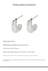 S925 sterling silver bean shaped hoop earrings with 19x15.5mm dimension details