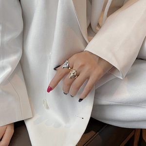 French style S925 sterling silver irregular hammered texture rings in gold and silver finish