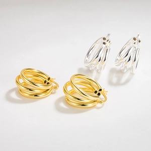 Boucles d'Oreilles Triple Anneau en Argent Sterling 925 pour Femme Minimaliste Géométrique en Forme de C Bijoux Plaqués Or 18K Argent Élégant