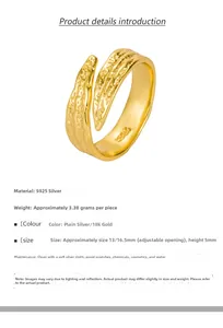 Detail showing irregular rock texture and 18K gold finish on S925 sterling silver ring