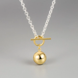 S925 Sterling Silver Toggle Clasp Ball Pendant Necklace For Women Minimalism Cold Style 18K Gold Plated Jewelry Clavicle Chain