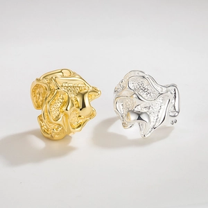 Anelli aperti in argento 925 con texture irregolare in finitura oro e argento