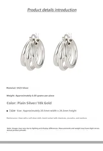 Détails des boucles d'oreilles créoles S925 en argent sterling à triple anneaux en C
