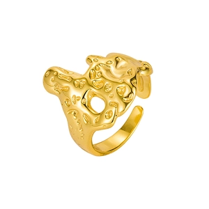 French style S925 sterling silver irregular gold ring with lava texture and open design