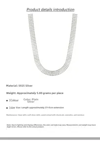 Close-up of S925 sterling silver four-layer bead necklace showing weight and 37cm length