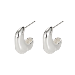 Modern S925 sterling silver bean-shaped hoop earrings with a polished mirror finish