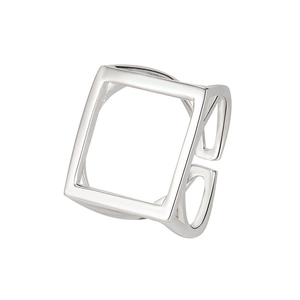 Minimalistischer 925 Sterling Silber Quadratring mit poliertem, hohlem Design, offen