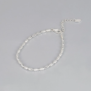 Sparkling 925 sterling silver beaded bracelet with engraved oval rice grains and S925 tag