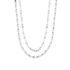 Zweilagige S925 Sterling Silber Halskette mit Perlenketten auf weißem Hintergrund