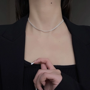 Minimalist S925 sterling silver multi-layer choker necklace for women worn by a model