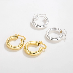 925 Sterling Silver Chunky Hoop Earrings For Women Korean Ins Style Gold Silver Plated Geometric Ear Buckle Minimalist Jewelry