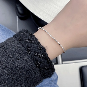 French style 925 sterling silver beaded rice grain bracelet with sparkling finish