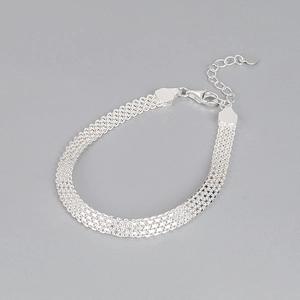 S925 Sterling Silver Four Row Woven Mesh Tank Bracelet For Women Elegant Light Luxury Heart Tag Adjustable Chain Jewelry