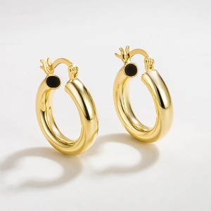 Minimalist S925 sterling silver hoop earrings with polished gold finish and secure clasp