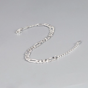 Sleek 925 sterling silver Figaro chain bracelet with lobster clasp and extension link