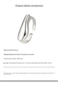 Détails de la bague goutte d'eau ajustable en argent S925 avec spécifications de taille