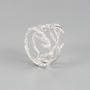 Bague ouverte en argent sterling S925 avec design de branche et texture corail artistique