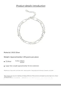 Detailed specs of S925 sterling silver Figaro chain bracelet with 16+3cm extension link
