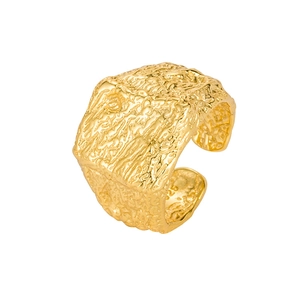 Textured S925 sterling silver open ring with gold-plated irregular lava surface design